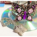 BUTTERFLY`sNECKLACE+COPPER WEAVE BANGLE butterfly Pink Purple Sparkling Rhinestones