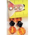 Earrings Art Deco Glass Ambe+black Restrung for pierced ears LOOK At All My BUY NOW LISTINGS NO WAIT