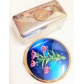 STRATTON FLAME LILLY Powder COMPACT+ GLASS Box Silver tone metal lid