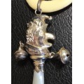 STERLING SILVER BABY RATTLE +TEETHER* MOTHER of PEARL*MR PUNCH original bells