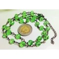 1  Necklace Bohemian Czechoslovakia 1930s Uranium ?glass beads green faceted beads restrung see test