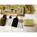 4 miniPERFUME BOTTLESempty+Brass Box not set LOOK At My BUY NOW LISTINGS NO WAITING