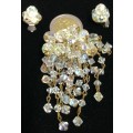 Brooch+clipon Earrings 1950-60s*Cascade Crystal Glass Diamond cutLOOK At My BUY NOW NO WAITING