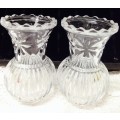 Vases - 2 Posy Glass*Cristal d Arque set Ribbed Saw Edge Flora
