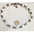 Necklace -Large Pearls Faux+ metal spacers Bespoke artisinal