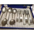 12 mixed SILVER PLATE CUTLERY + OLD CANTEEN to store in LOOK At My BUY NOW LISTINGS NO WAITING