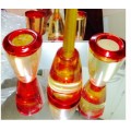 Candle Sticks -Red Gold Art Glass Hand blow bid on each one LOOK At My BUY NOW LISTINGS NO WAITING