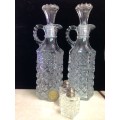 Cut Glass Crystal Oil+Vinegar Condiment set 2 decanters 2 salts EPNS lidLOOK At My BUY NOW LISTING