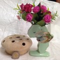 Vase+Frog - Vase Shape of  Africa+ Pottery Ceramic frog Lovely vintage collectibles