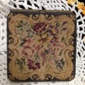 Antique  POWDER COMPACT metal Embroidered material exterior interior has mirror LOOK At My BUY NOW