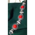 Bracelet silver tone metal +Red facet composite Stones LOOK At All My BUY NOW LISTINGS NO WAITING