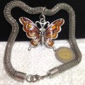 NECKLACE Butterfly Cloisonné Crystals black Onyx style stones chain 42 cm LOOK At My BUY NOW LISTING