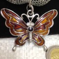 NECKLACE Butterfly Cloisonné Crystals black Onyx style stones chain 42 cm LOOK At My BUY NOW LISTING