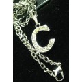 NECKLACE + chain* C Crystal pave Silver tone metal LOOK At All My BUY NOW LISTINGS NO WAITING
