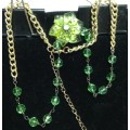 Necklace Czechoslo Green glass  Restrung mod gold Tone chain LOOK At My BUY NOW LISTINGS NO WAITING