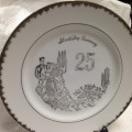 Anniversary 25 th Plate ceramic Silver trim  LOOK At My BUY NOW listings NO WAITING