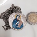 Silver tone metal chain +Pendant Enamel religious Icon on each sideLOOK At My BUY NOWitemsNO WAITING