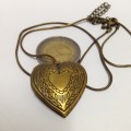 Necklace -LOCKET Heart Double sided hinged+snake Chain gold  tone