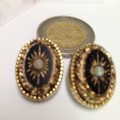 Earrings clip on-RARE*SPHINX Black cut glass faux pearl Root 1947/1970Chiswick UK Mourning Jewelry
