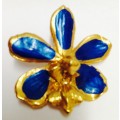 Orchid Gold Blue trim NECKLACE /Brooch Pin +Chain stamped 18 k GP on Link