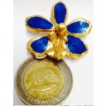 Orchid Gold Blue trim NECKLACE /Brooch Pin +Chain stamped 18 k GP on Link