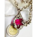 NECKLACE -Pink composite stone silver tone metal