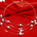 Necklace - Bib 4 srand Cut Glass Crystal Silver Acrylic Balls Silver Tone Metal