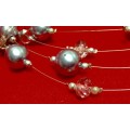 Necklace - Bib 4 srand Cut Glass Crystal Silver Acrylic Balls Silver Tone Metal