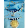 Necklace+Bracelet Aurora Borealis crystals old-time metal blue stones