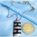 FACINATING NecklaceMetal Pendant Black Silver stripe*LOOK At My BUY NOW LISTINGS NO WAITING