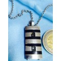 FACINATING NecklaceMetal Pendant Black Silver stripe*LOOK At My BUY NOW LISTINGS NO WAITING