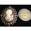 Brooch - Cameo Filigree edges gold Tone metal LOOK At My BUY NOW LISTINGS NO WAITING