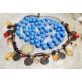 Necklace Vintage Blue Acrylic+I Thong copperish charms+acrylic beads LOOK At My BUY NOW LISTINGS
