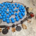 Necklace Vintage Blue Acrylic+I Thong copperish charms+acrylic beads LOOK At My BUY NOW LISTINGS