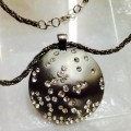 Necklace Chain +Large Pendant has Crystals Silver tone metal LOOK At My BUY NOW LISTINGS NO WAITING