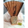Fan -  2 items hand held Oriental +Wood Box to stand it in LOOK At My BUY NOW LISTINGS NO WAITING