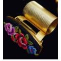 Lipstick Holder* mirror top tapestry material gold tone LOOK At My BUY NOW LISTINGS *NO WAITING