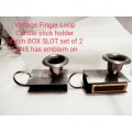 2 EPNS Finger loop candle holder match box Slot matching set