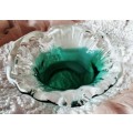 Studio Art Glass Hand Blown Green White infusion Frilled edges