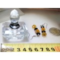 Perfume Bottle -Cut Glass Crystal + stopper+Dauber + Amber+ black Cut glass beads Earrings