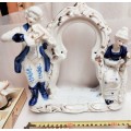 Porcelain Figurine Victorian Couple Musicians Blue + White Large piece