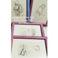 4 Framed with Glass Disney Post cards  *POO BEAR+ HONEY POT`+gate/chritopher robin/rabbit