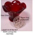 Vase Glass + Frog acrylic small Garnet red colour clear glass style Anchor Hocking
