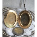 Unusual Necklace LOCKET hinged +Chain 2 tone metal outside embossed design+ silver inside gilt