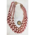Necklace PINK Bib 3 strand Pearls degrees of Pink graduating sizes