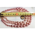 Necklace PINK Bib 3 strand Pearls degrees of Pink graduating sizes
