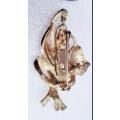 BROOCH MARCASITE Gilt Flower with bow has Natural PEARL BEAUTIFUL