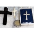 1 Cross- c1950 stamped SIL +1 LEATHER + 1 MOTHER OF PEARL `