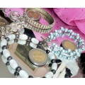 4 bracelets Artisinal 3 mix cord  beads  base metal charms Crylic crystals spacer all one bid