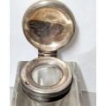 Inkwell stamped EPNS on collar Hinged lid lead Crystal  bevelled edges No chips No cracks